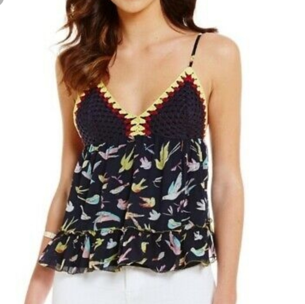 Chelsea & Violet Cuba Crochet Triangle Navy Sleeveless Ruffle Top Small 4-6 NWT